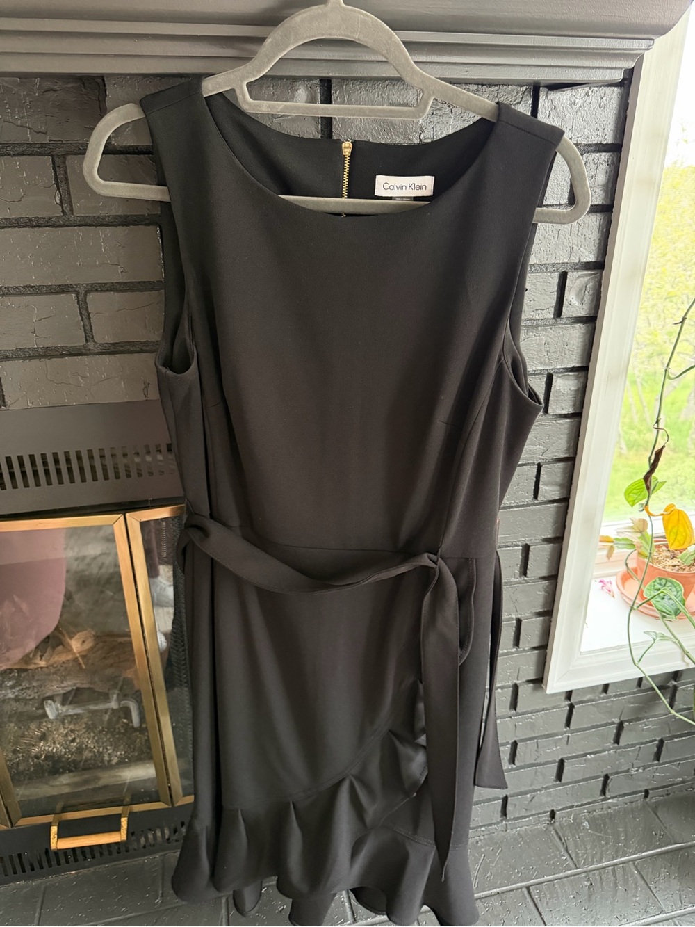 Calvin Klein Black Sleeveless Midi Dress with Ruffle Hem